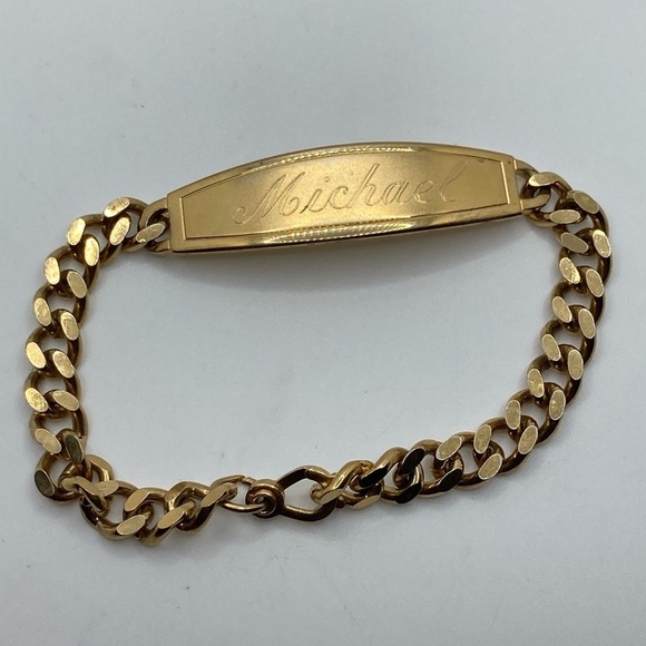 Vtg Gold Tone ‘ Michael ‘ Name Plate Chain Bracelet 8” - Picture 2 of 5